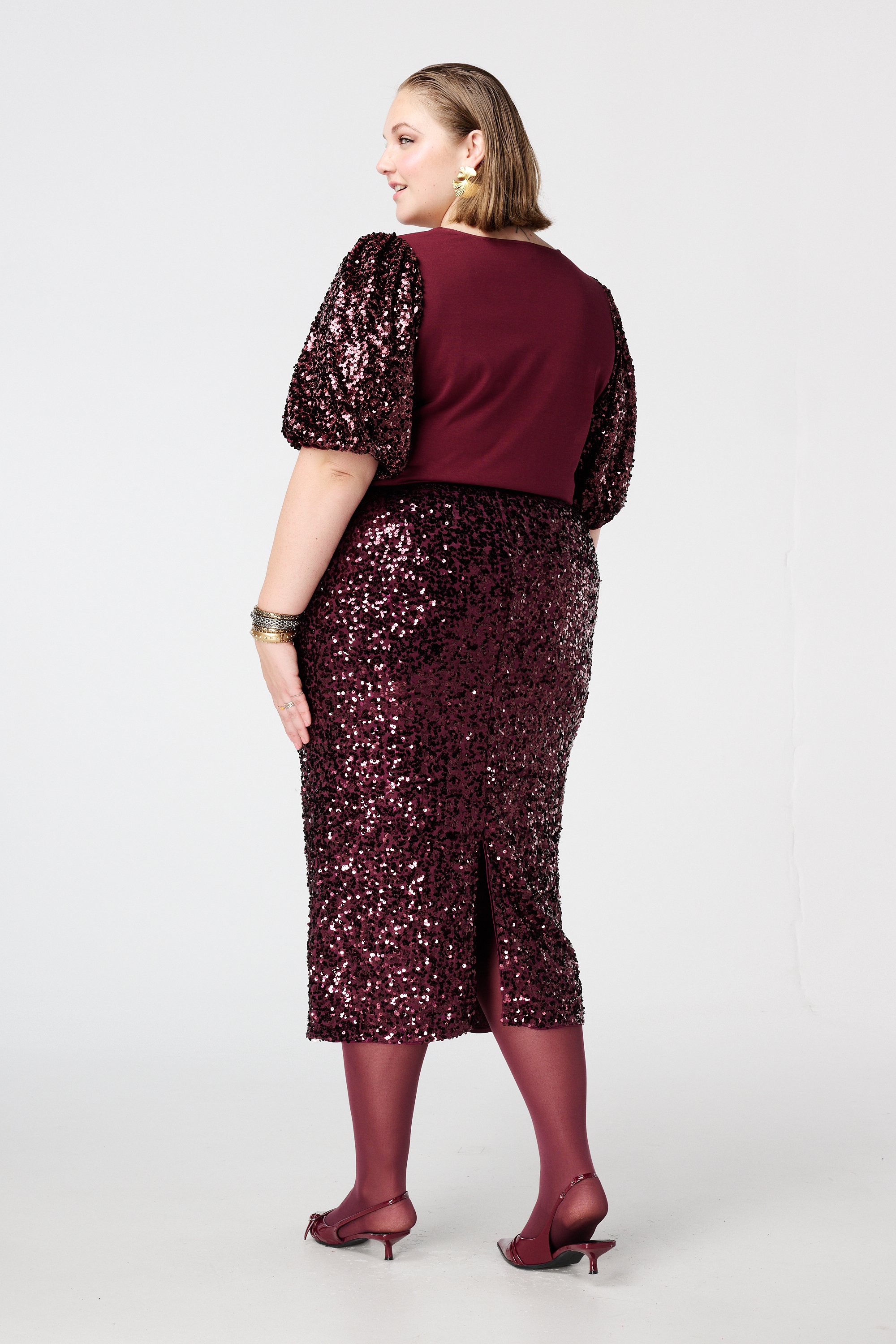 Pailletten rok met stretch Bordeaux