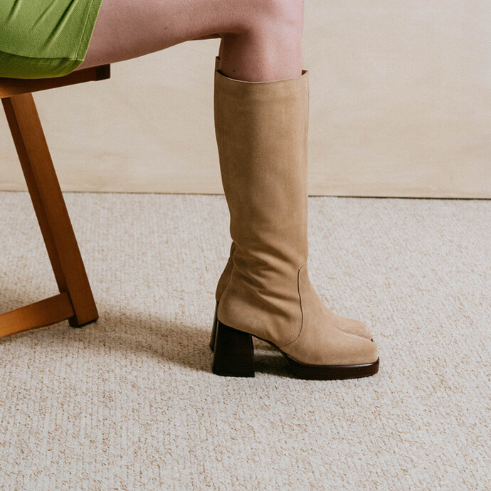 Bottes à plateformes  en croute beige