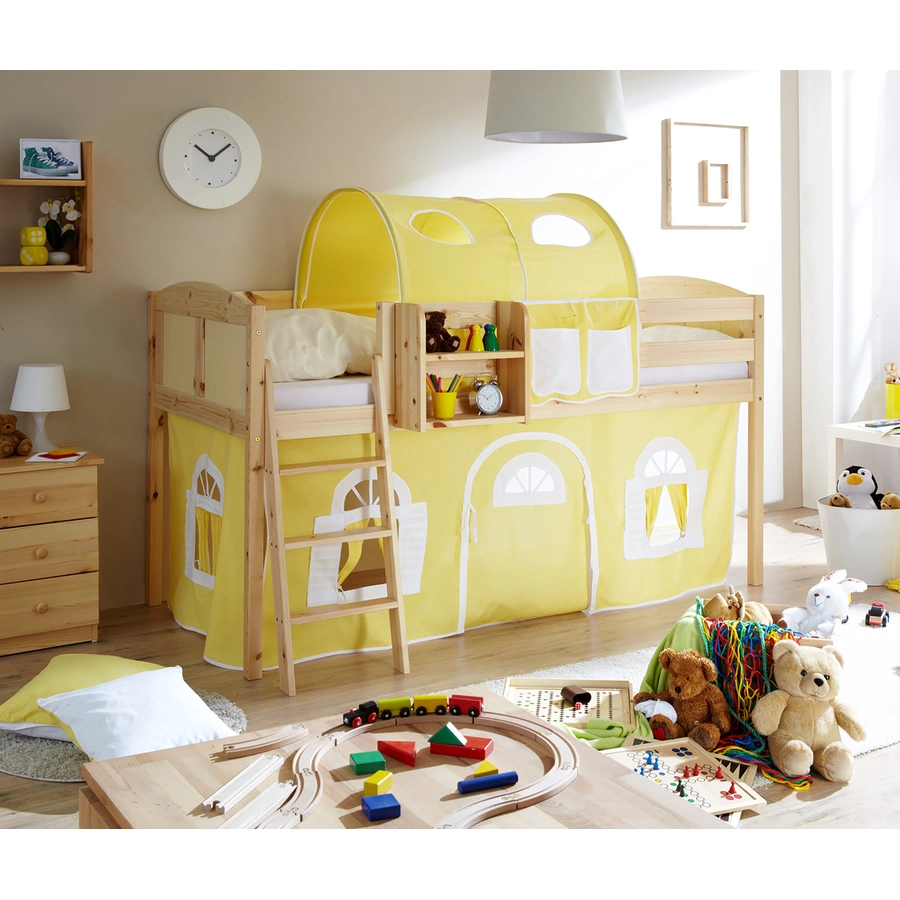 TICAA Hochbett Eric Country Kiefer Natur Classic Gelb-Weiß