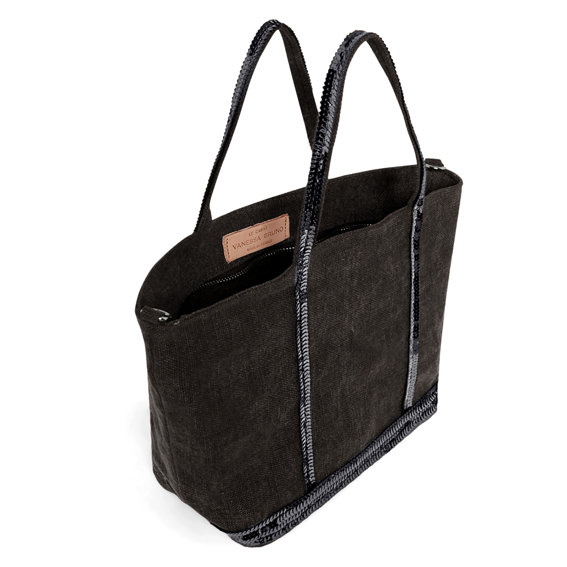 Sac cabas S à sequins en lin| Marron