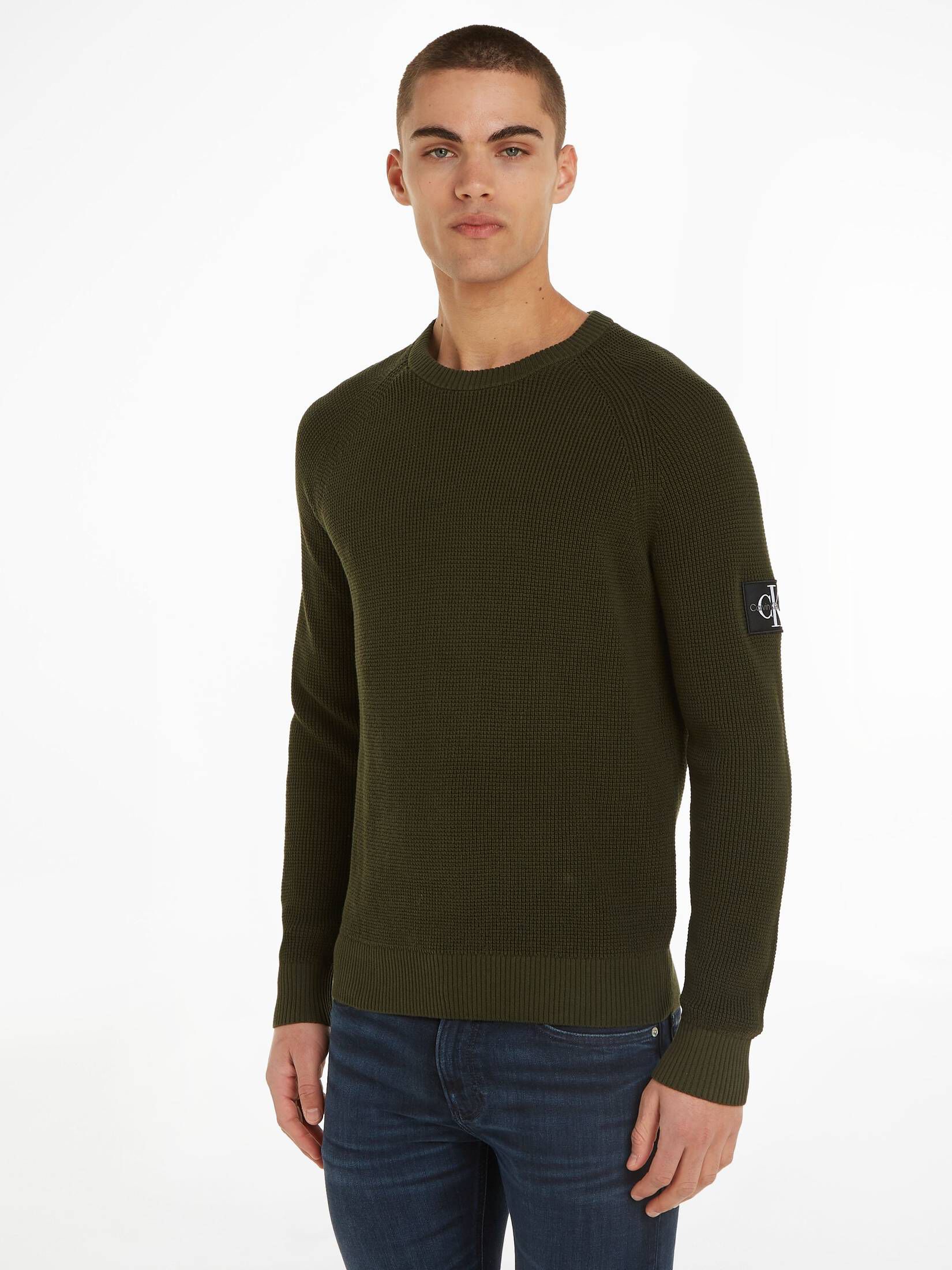 CALVIN KLEIN JEANS| Herren Strickpullover aus Baumwolle BADGE EASY SWEATER