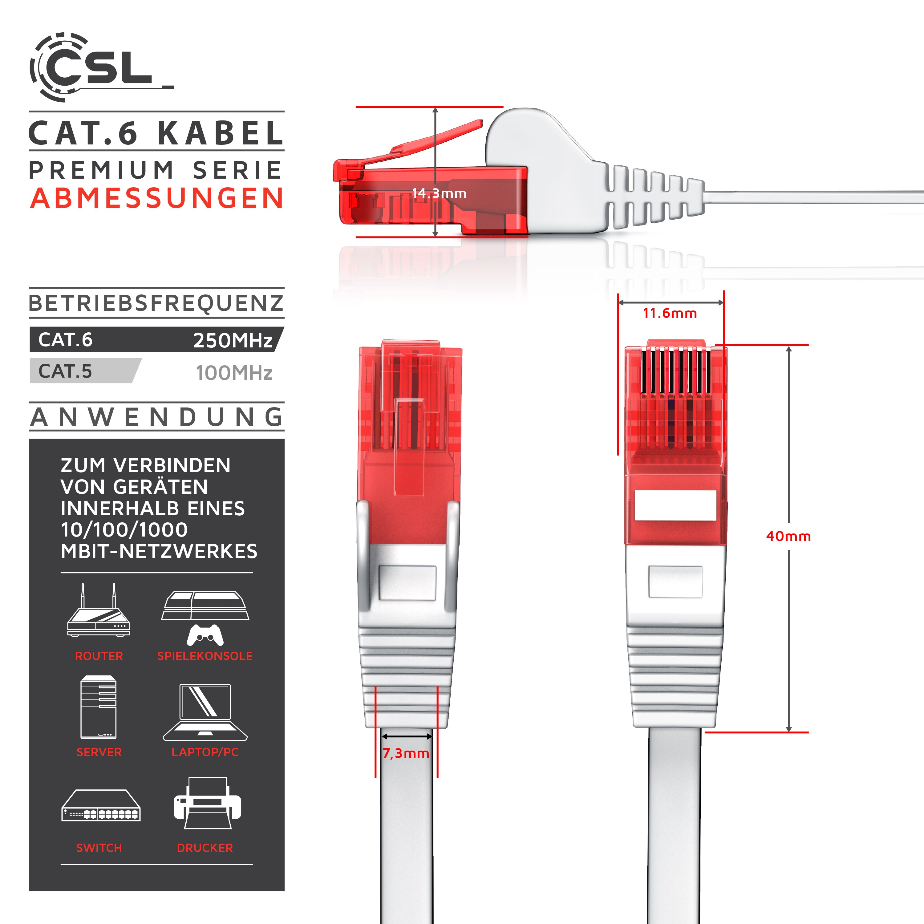 CSL Cat 6 Flachband LAN Kabel - mehrfach geschirmt - UTP Gigabit - 1000 Mbit/s - Patchkabel Flachkabel - Netzwerkkabel - 25m
