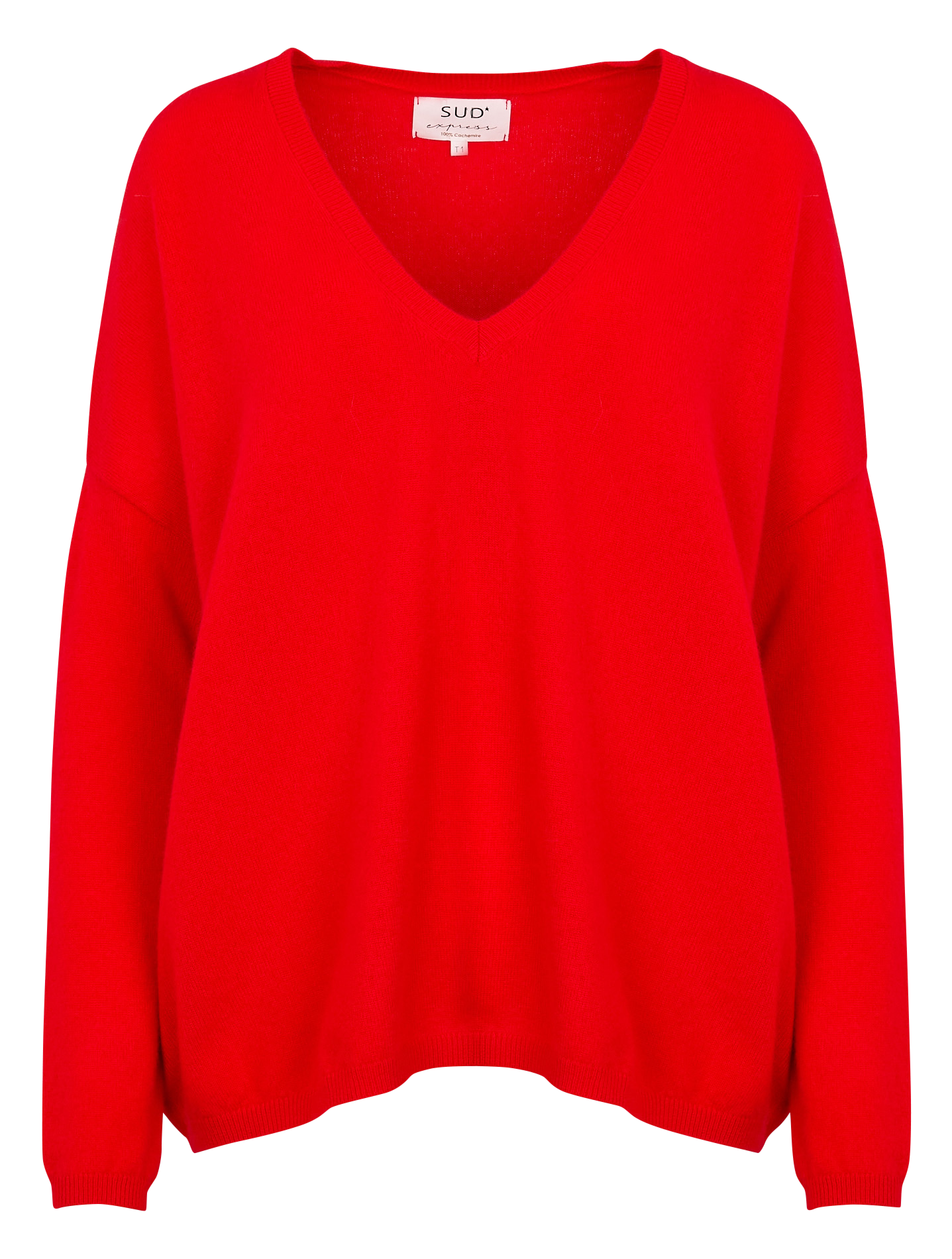 MONJOE - Pull col v en cachemire| Rouge