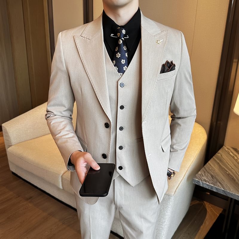 Blueforce - Set: effen blazer met knoopjes + V-hals vest + pantalon
