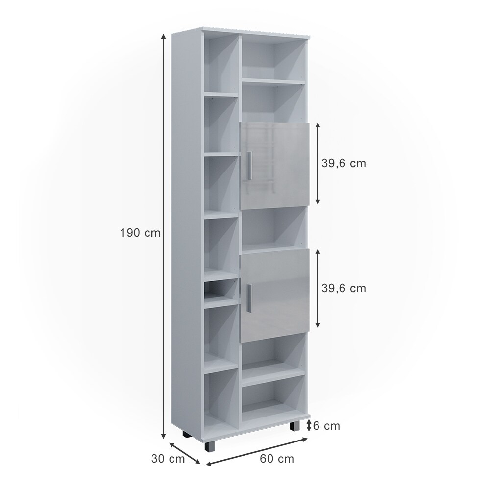 Vicco Hochschrank Badschrank Badezimmermöbel Ilias Weiß Hochglanz modern 60x190cm Badezimmer Schrank Badmöbel Badezimmerkommode Badkommode Schranktür Schrankfach Aufbewahrung Ablage
