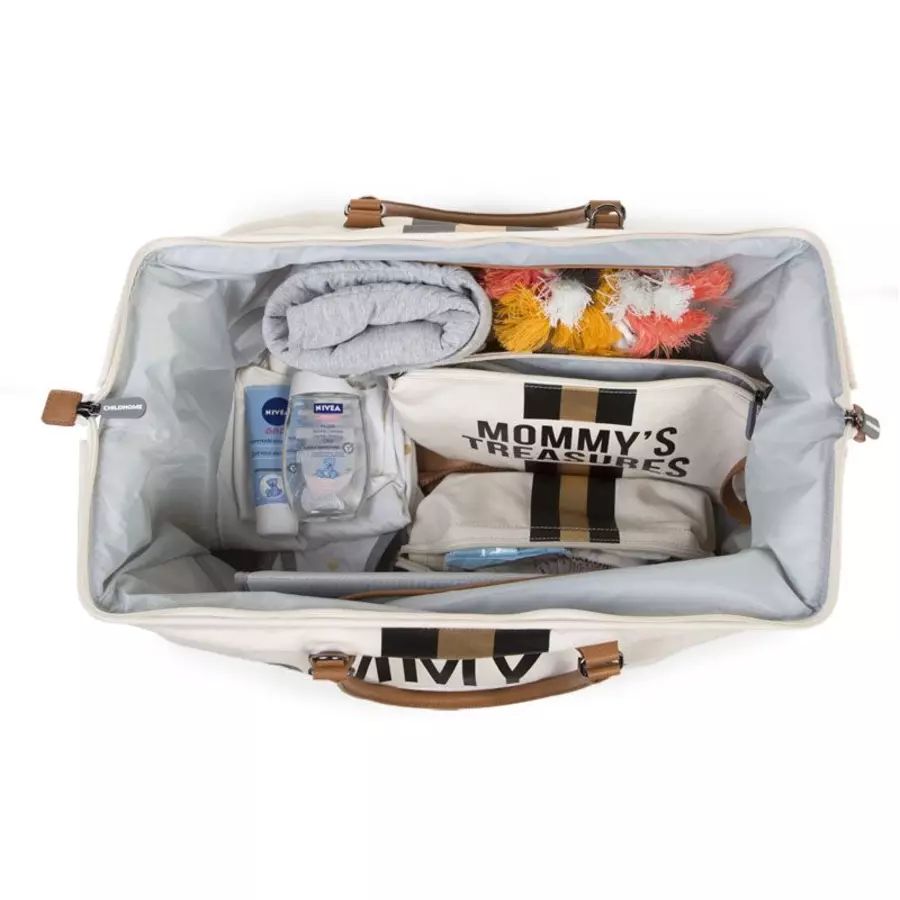 CHILDHOME Mommy Bag Groß Canvas Beige Stripes Black  Gold
