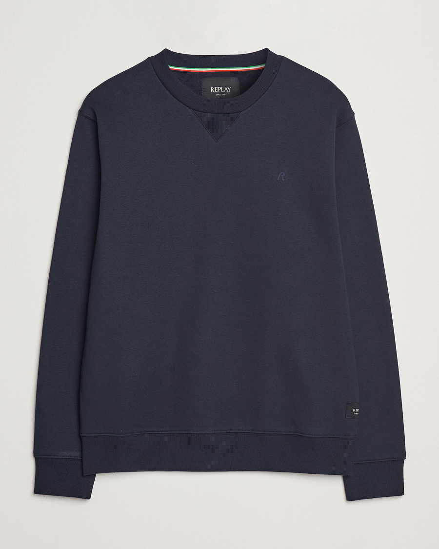 Replay Tonal Logo Crew Neck Sweatshirt Navy