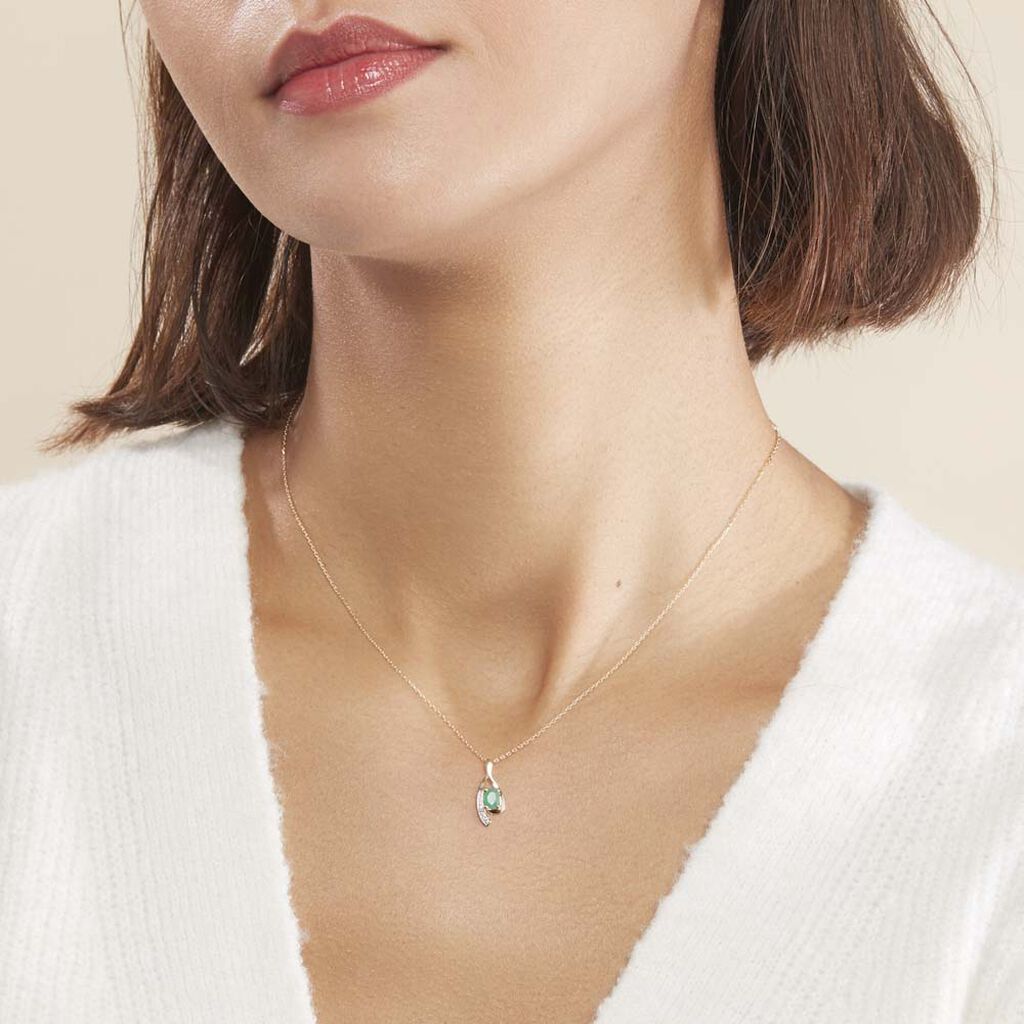 Collier Sagesse Or Jaune Emeraude Et Diamant