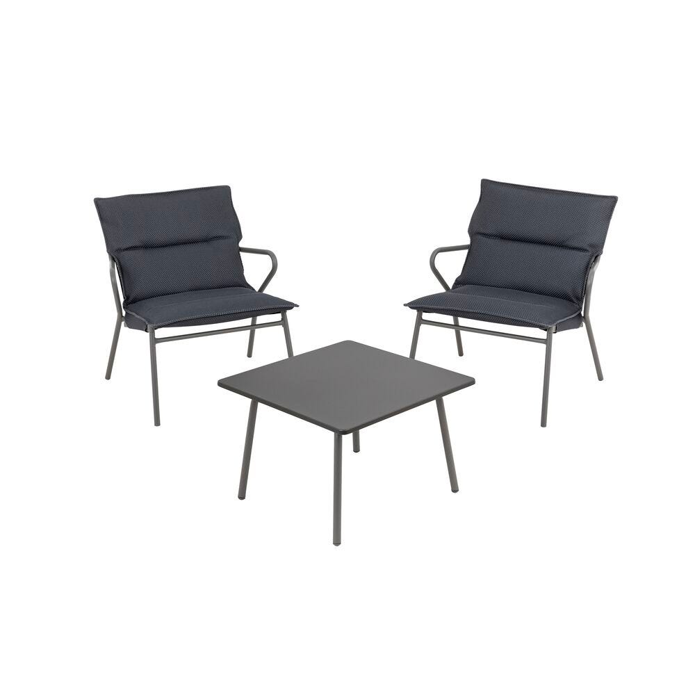 Niedriges Loungeset aus quadratischem Tisch und 2 Sesseln Vence BeComfort® Dark Grey