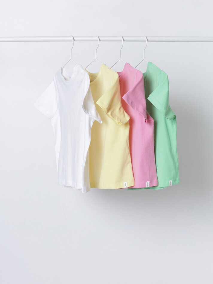 Pacote com 4 camisetas lisas de manga curta - Rosa Médio