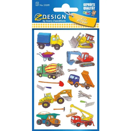 Avery Zweckform Z-Design 53209 Kinder Sticker, Baumaschinen, 2 Bogen/28 Sticker