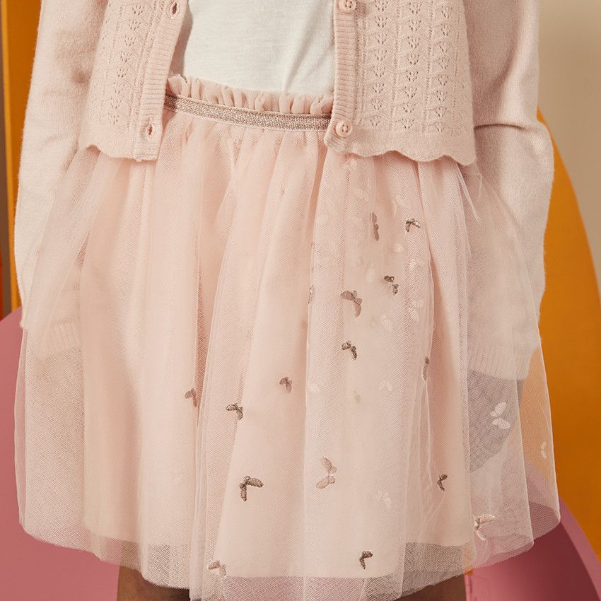 Jupe volumineuse en tulle motif papillons pour fille - Rose