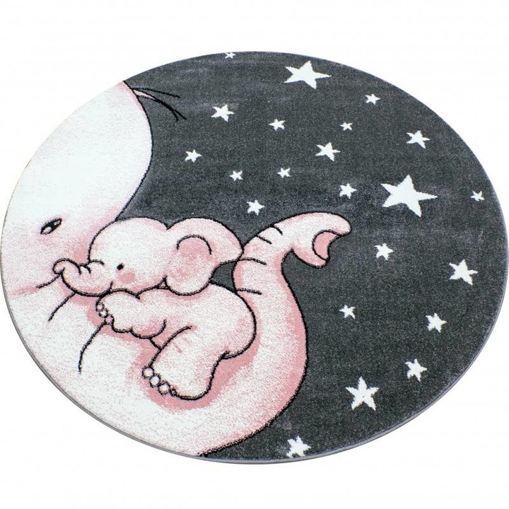 Kindervloerkleed - Olifant Roze Rond