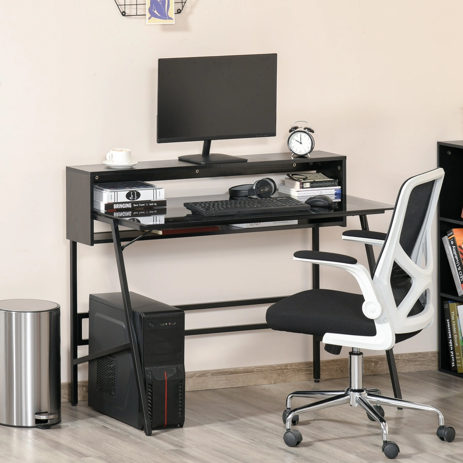 HOMCOM Schreibtisch Minimalistisches Design,  leicht zu pflegen und zu reinigen Schwarz, Grau