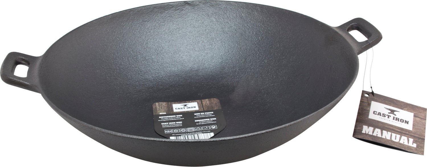 Cast Iron wokpan zwart D 37 H 11 cm