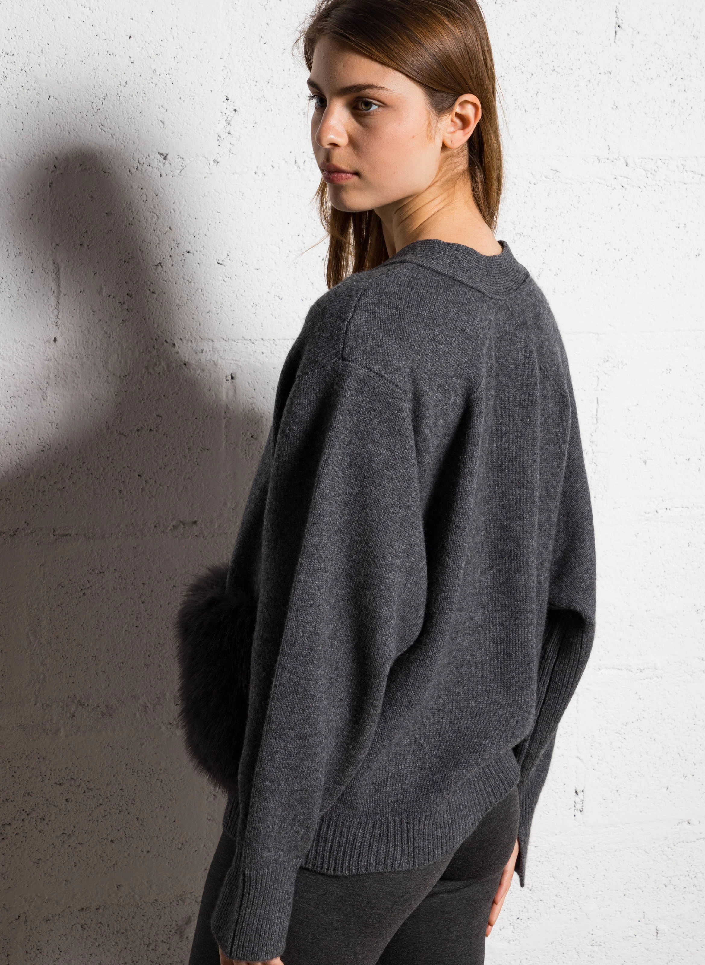 GREGORIA - Cardigan effet fourrure en laine et cachemire | Noir