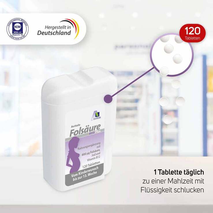 Folsäure 800 Plus B12 + Jod Tabletten, 120 St