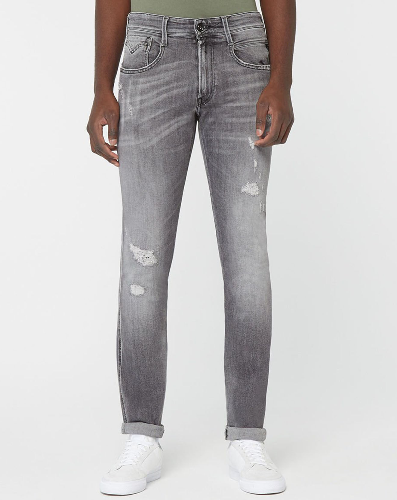Replay Jean Slim Aged Eco Anbass gris moyen
