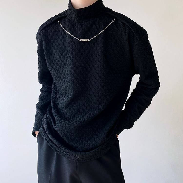 Bjorn - T-shirt met lange mouwen en mockneck, effen textuur
