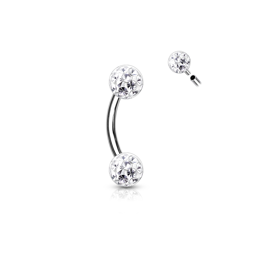 (8mm) Curved Barbell 316L Chirurgenstahl Augenbrauen Piercing Banane mit Strass Steinen - Silber