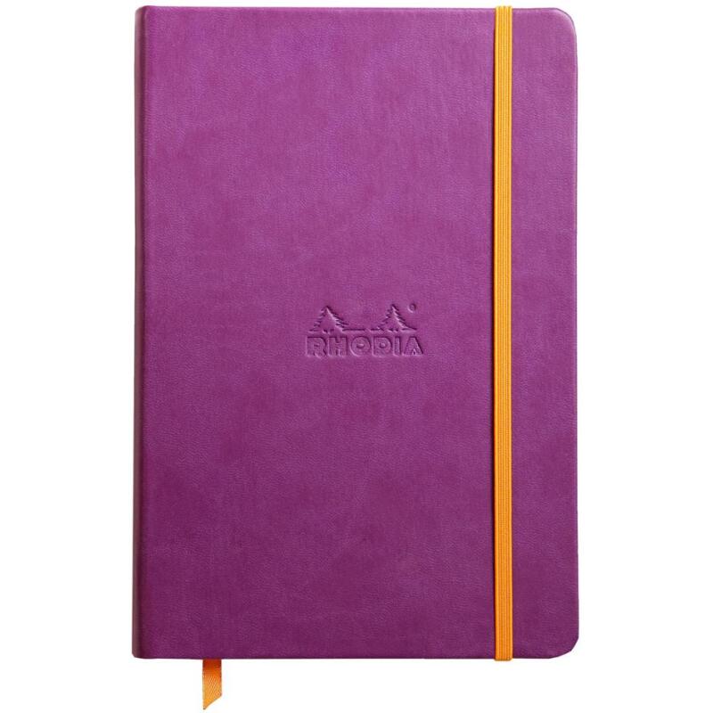 Rhodiarama carnet rembordé rigide A5 192 pages ligné papier ivoire 90g fermeture élastique - Violet