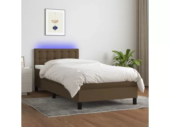 Sommier tapissier et matelas et LED Marron foncé 90x190cm Tissu