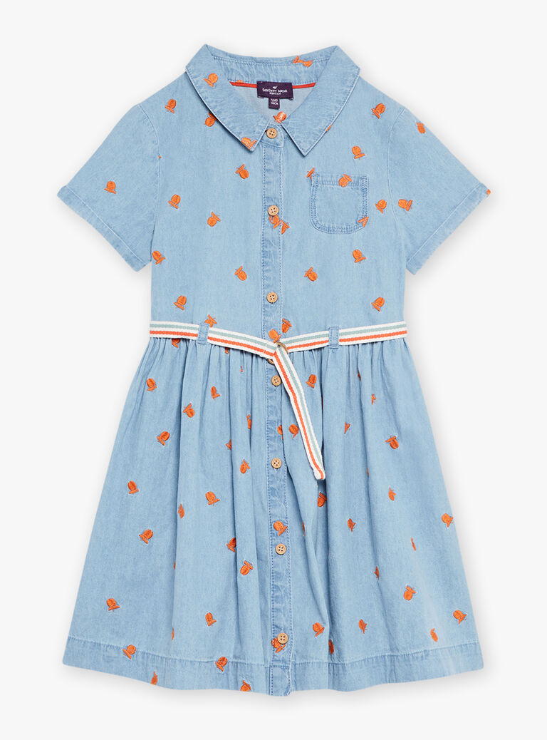 Robe à manches courtes bleu à imprimé pommes