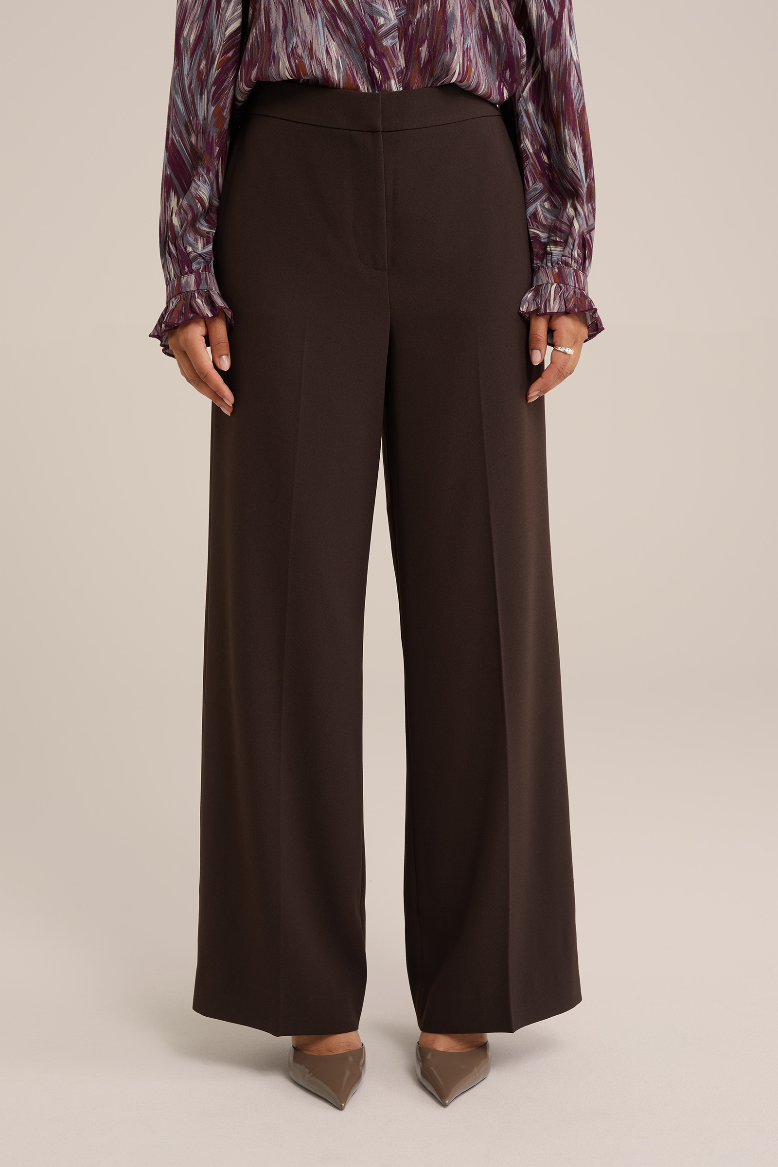wide leg pantalon WE Fashion Donkerbruin