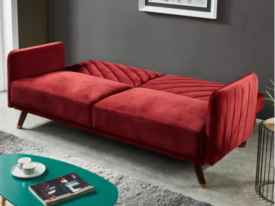 Canapé 3 places convertible clic-clac en velours JORIS - Rouge