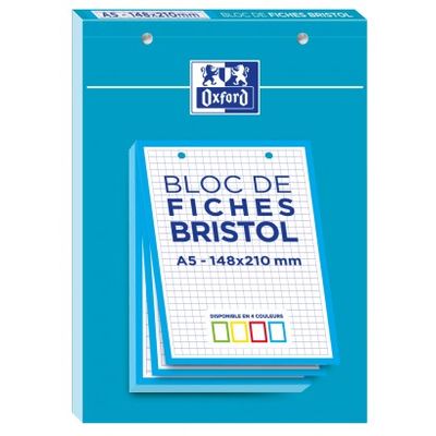 Oxford - Pack de 30 Fiches Bristol - A5 - petits carreaux - perforées - bleu