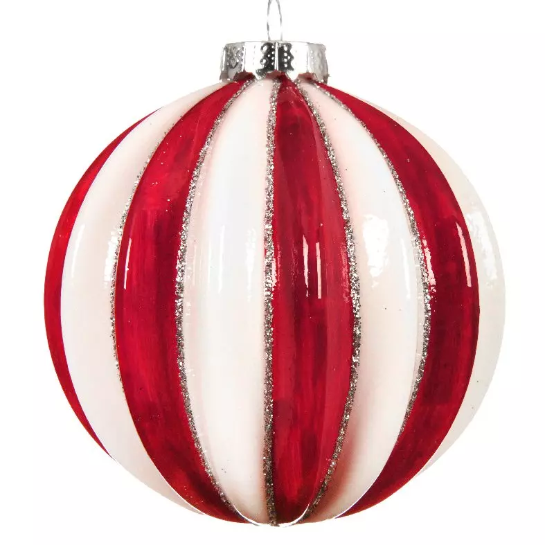 Lot de 3 boules de Noël en verre (D80 mm) Cotelées Rouge