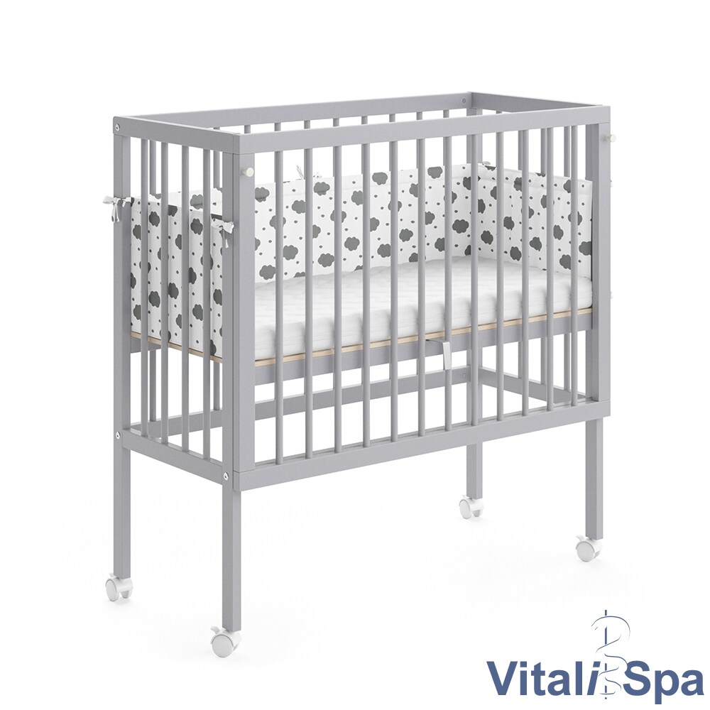 Beistellbett SOPHIE Grau Babybett Stillbett Stubenbett Nestchen Boxspringbett 2 Seitenteile