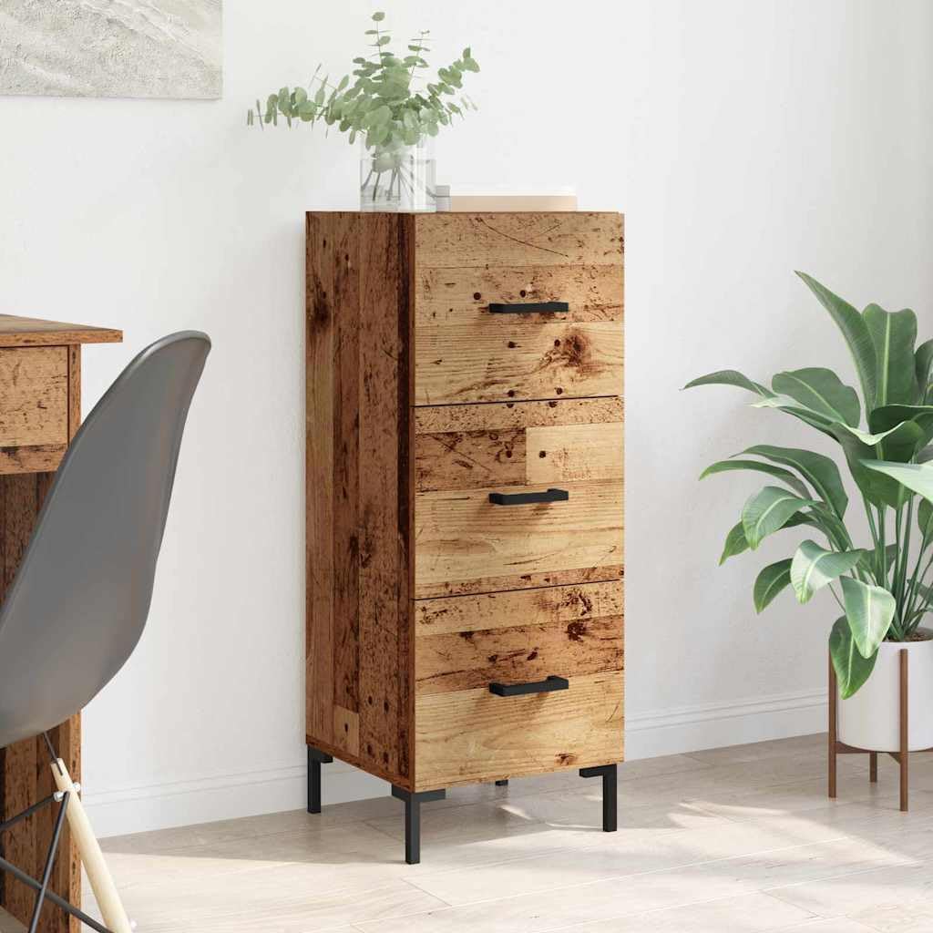 Sideboard Altholz Optik, 34,5x34x90 cm Holzwerkstoff, Kommode mit 3 Schubladen, Flurschrank für Wohnzimmer, Esszimmer, Schlafzimmer, Schmaler Aufbewahrungsschrank
