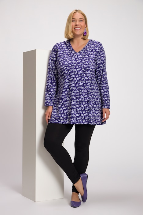Longshirt, Weihnachts Muster, V-Ausschnitt, Langarm