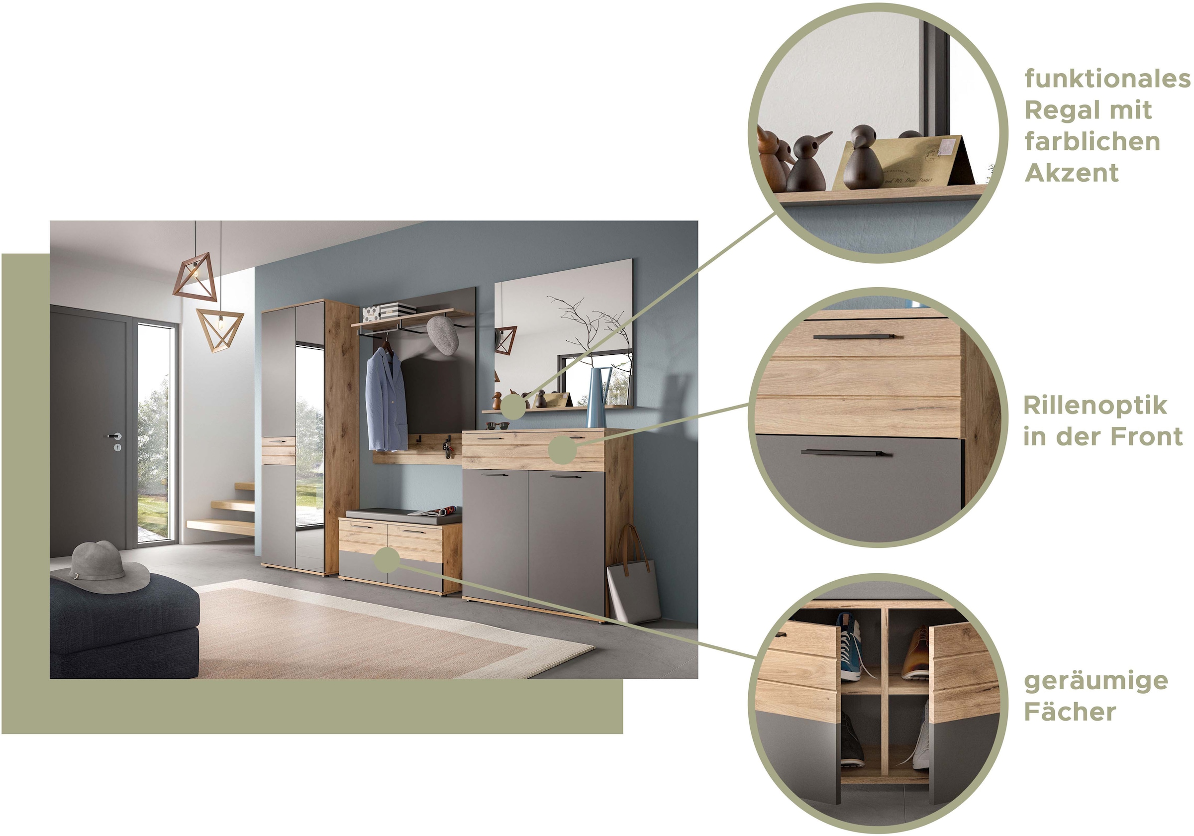 INOSIGN Sitzbank »Riga, Breite 90 cm, 2 Türen mit Softclose, 2 Einlegeböden, 4 Fächer« Rillenfräsung, Bank, Schuhbank, Garderobenbank, Dielenbank