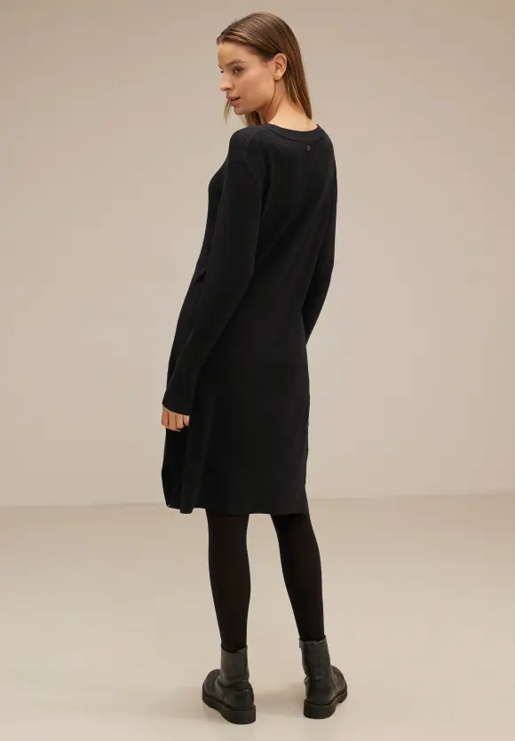 Rippstrick Kleid - Black