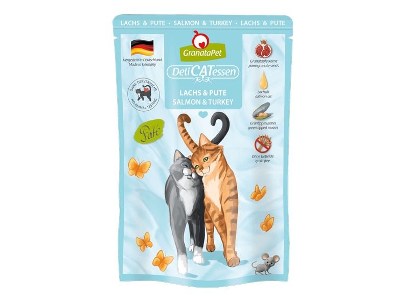 GranataPet Nassfutter DeliCATessen Lachs & Pute 85 g Alleinfuttermittel für ausgewachsene Katzen