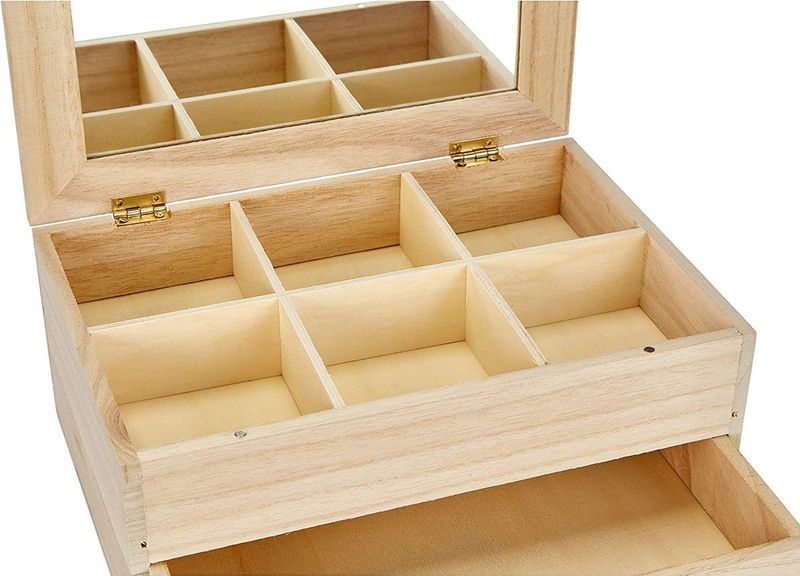 Artemio - Sieradendoos - Beige - Hout - 6 Vakken met Spiegel en Lade