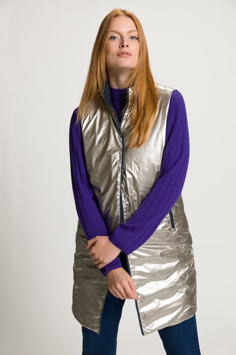 Wende-Weste, uni/Metallic, Stehkragen, ärmellos
