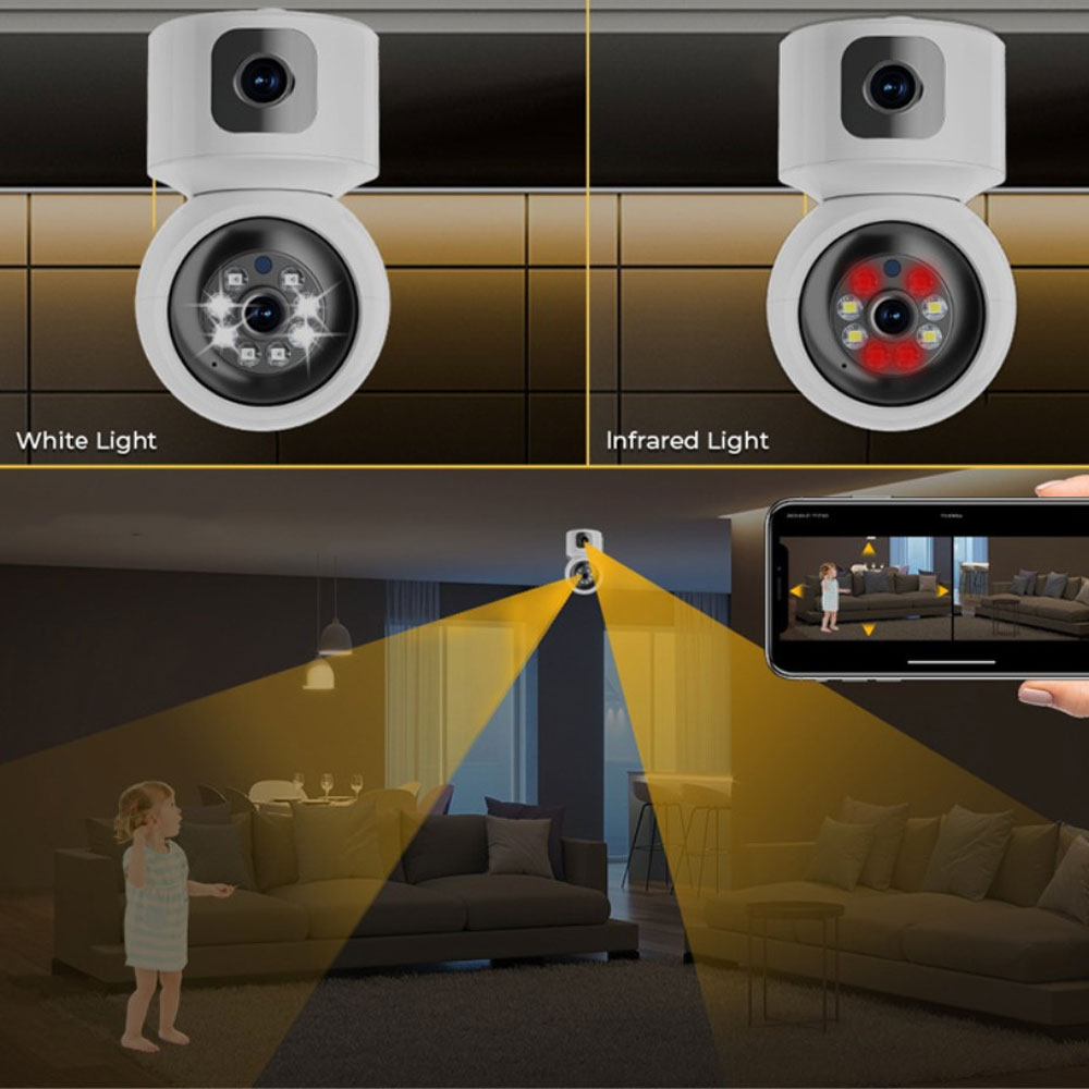 (4MP) 355° Indoor WiFi Internet IP Kamera mit Dual-Linse FullHD 1080p Nachtsichtfunktion / Zwei-Wege-Audio / Micro SD Slot / 4x Zoom - Weiss