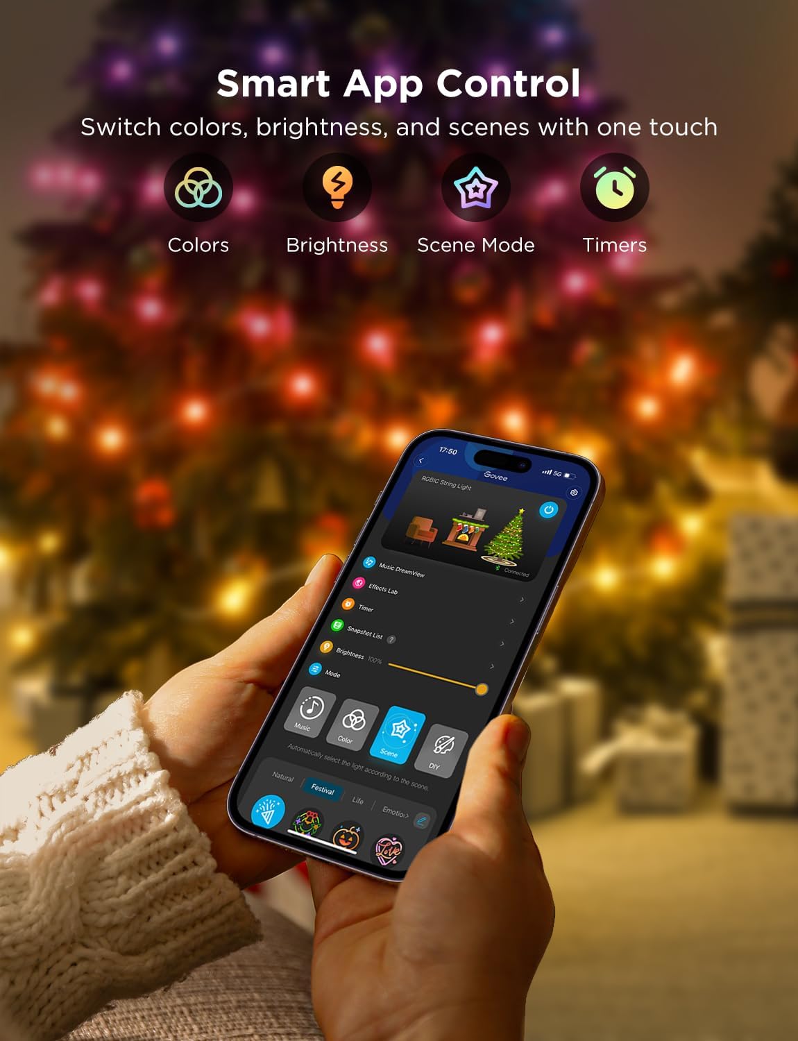 Govee Christmas Lights 66ft, Smart RGBIC Halloween Lights App-Controlled, 99+ Scene Modes, IP65 Waterproof, Sync with Music, Works with Alexa, String Lights for Christmas Halloween Decorations