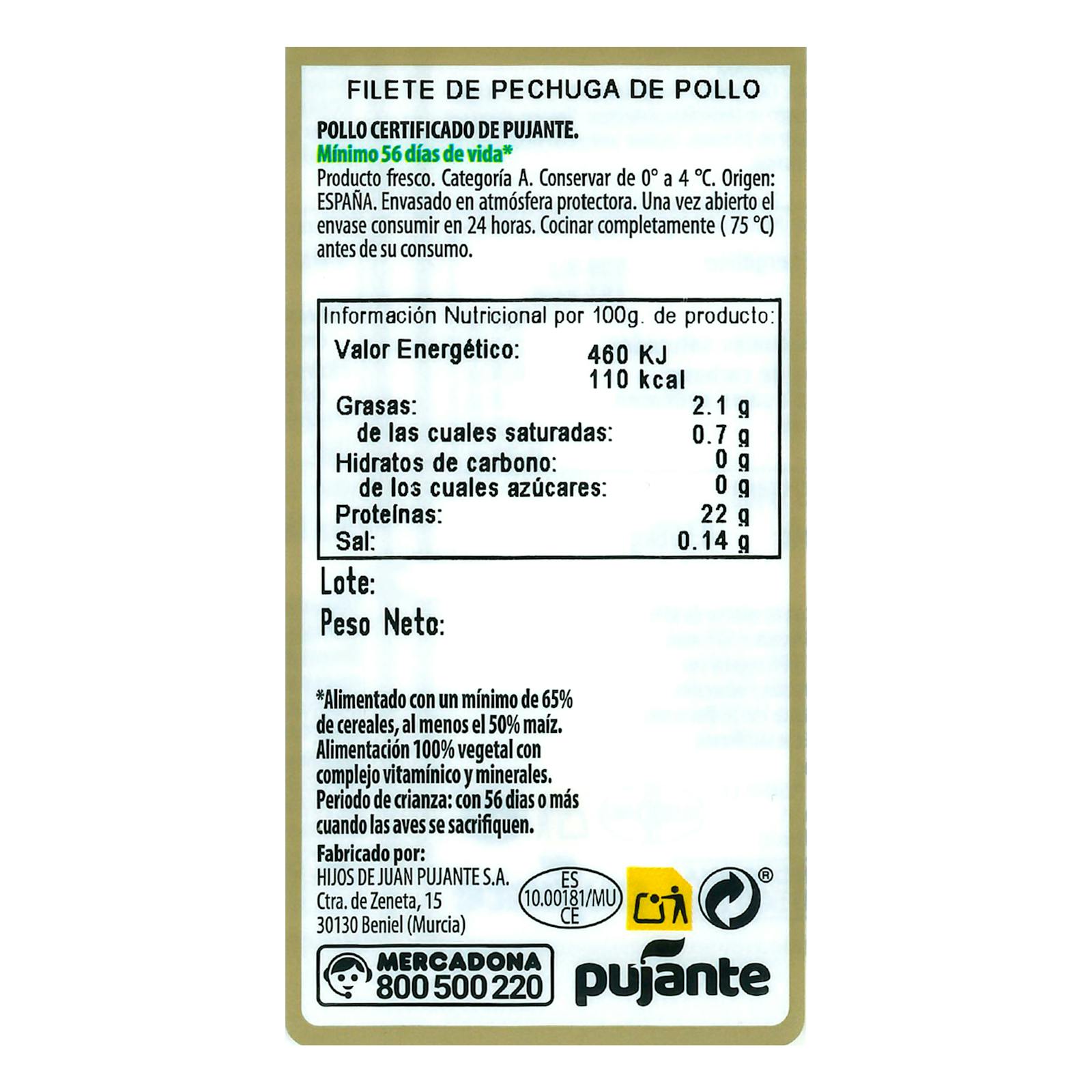 Filets de poitrine de poulet certifiés nourris avec 50 % de maïs
