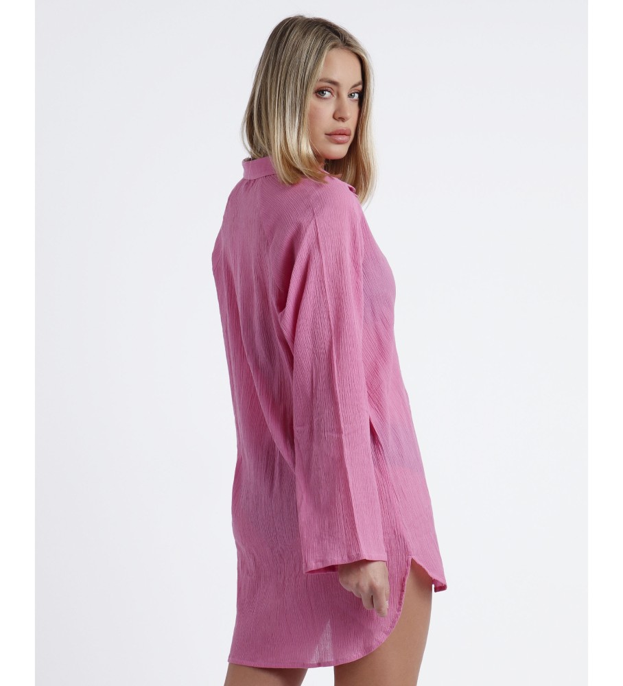 Vestido camisa de praia de manga comprida Admas, rosa