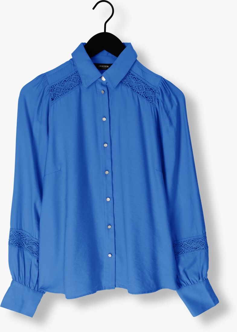 JANSEN AMSTERDAM blauwe jansen amsterdam blouse w754 blouse lace details and long puffsleeves