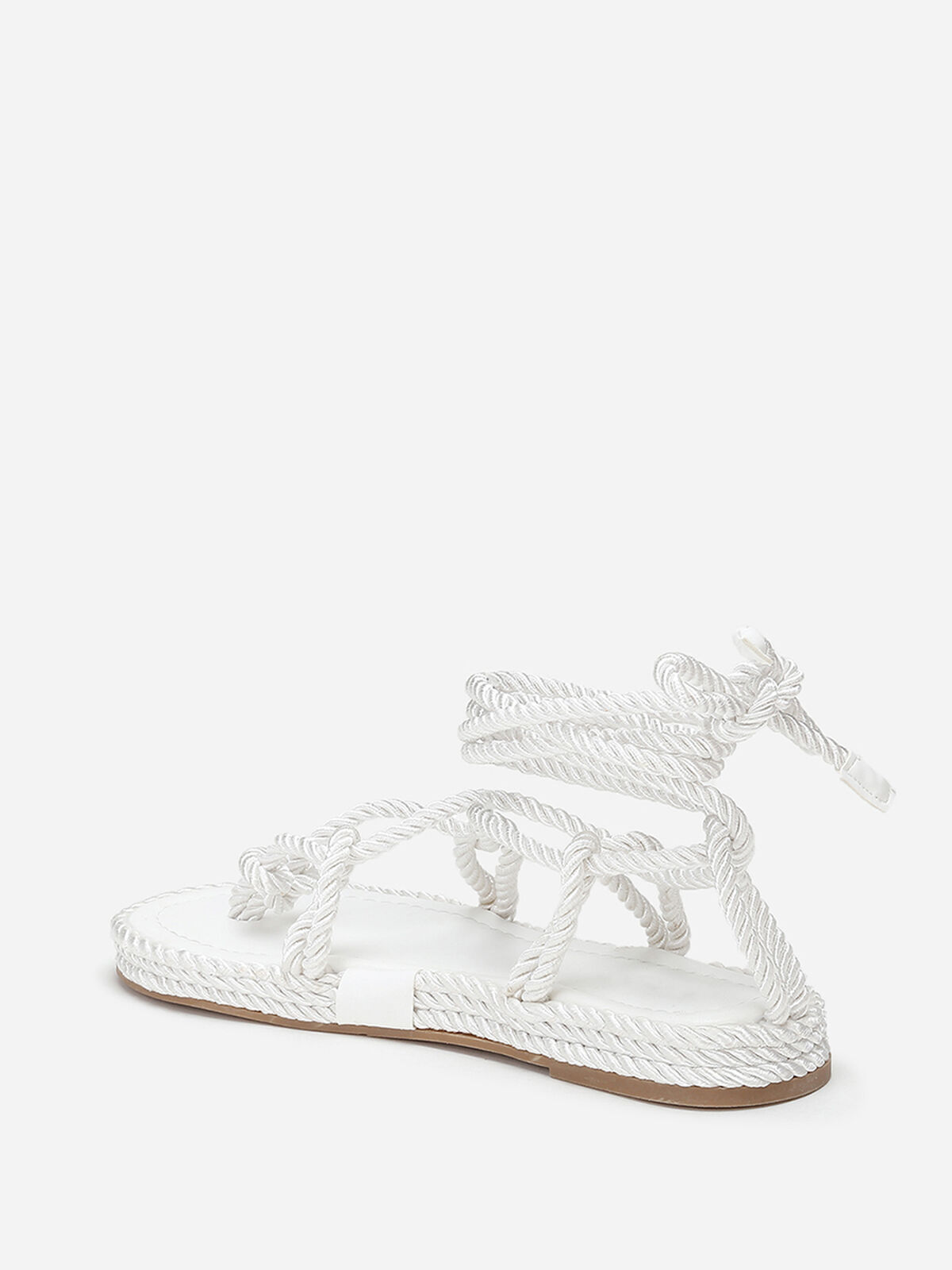 Nu-pieds en corde tressée à fine plateforme- Blanc
