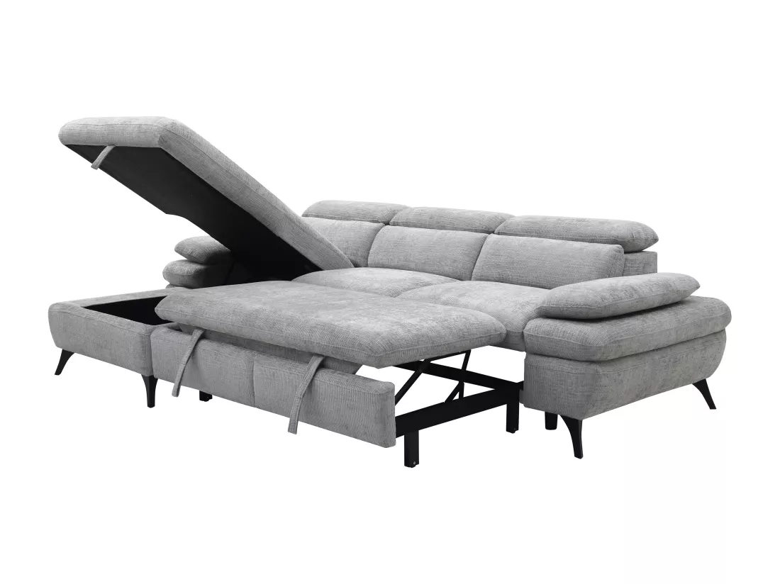 Canapé d'angle gauche convertible en tissu texturé avec coffre de rangement gris MORAVA