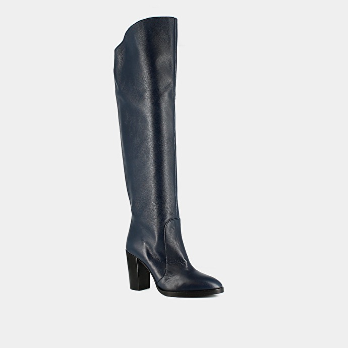 Bottes hautes à bouts pointus  en cuir bleu