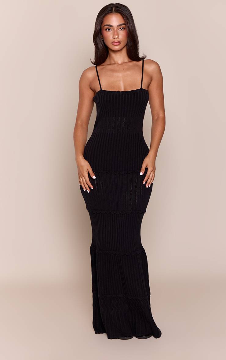 Noir Robe Maxi Tricotée À Bordures Festonnées Petite