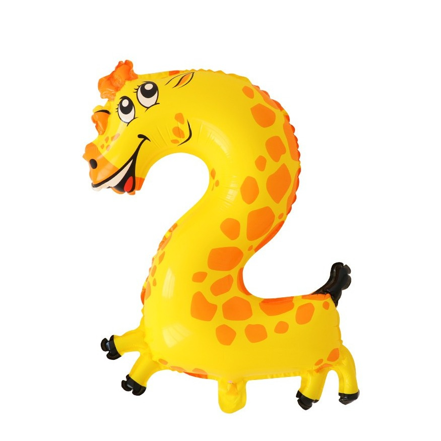 (45cm) Zahlen Ballon Tiere Kinder Geburtstags Party Luftballon Folienballon - Zahl 2 / Giraffe