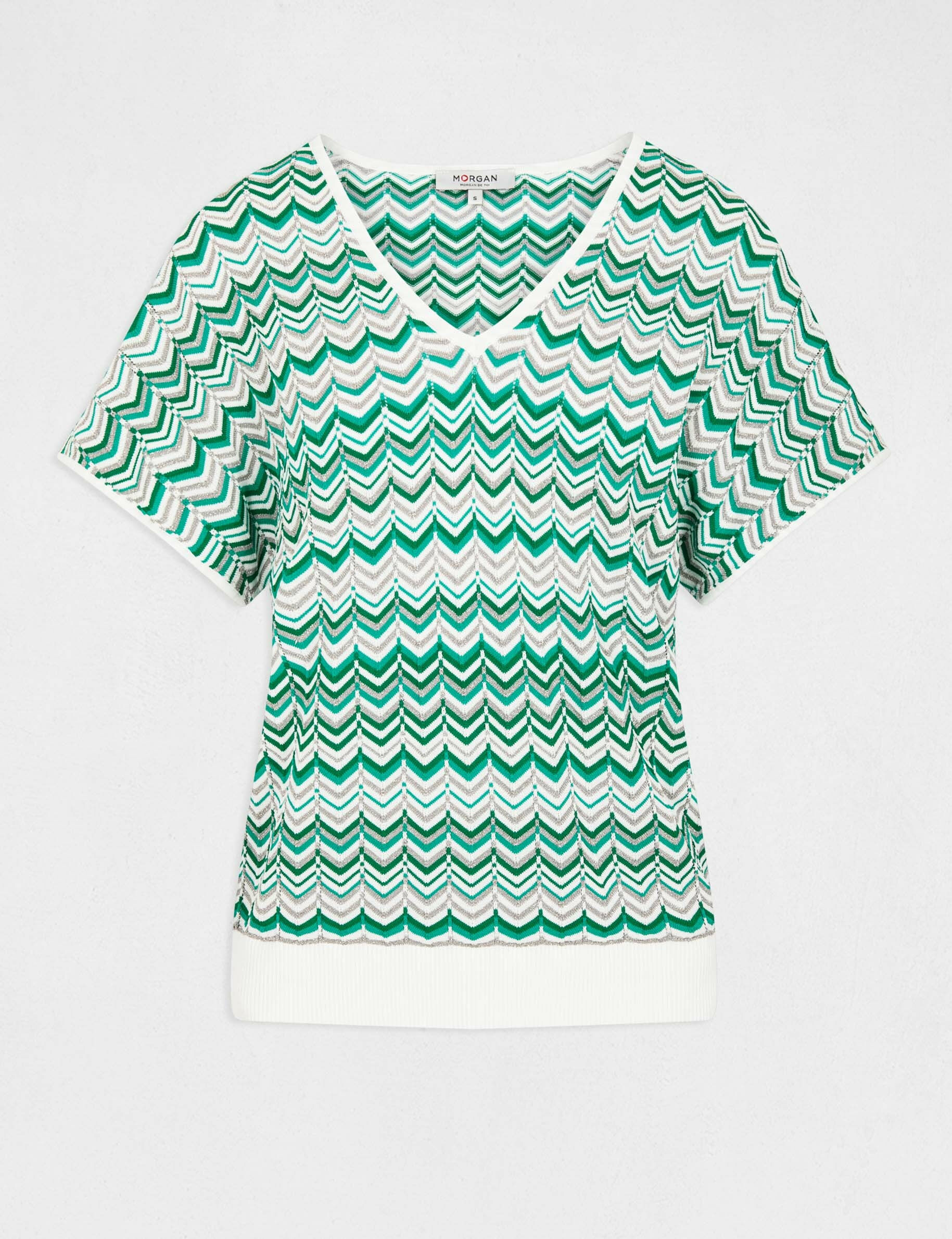 Pull manches courtes imprimé chevron vert femme - vert